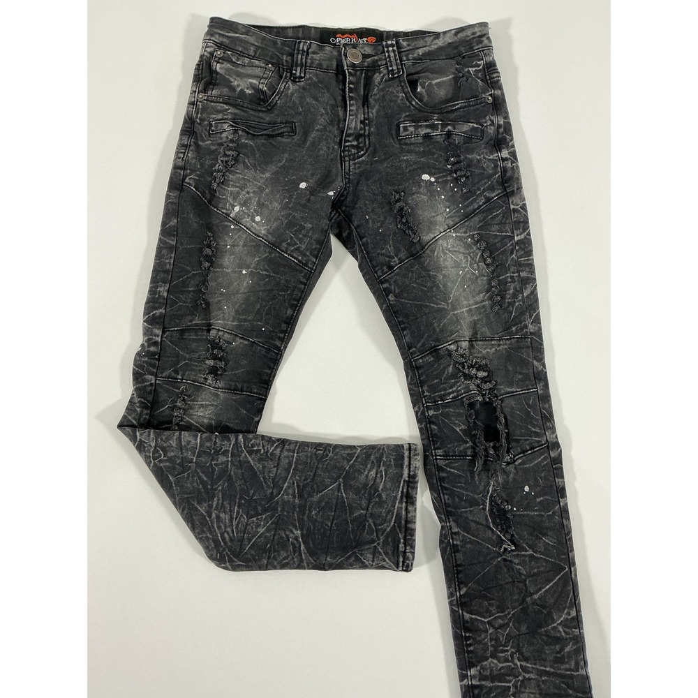 Copper Rivet Men's Distressed Black Acid Wash Biker Moto Jeans Size 30x30